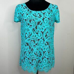 Lily Pulitzer Lace Short Sleeve Blouse with Exposed Back Zipper, Sz Small